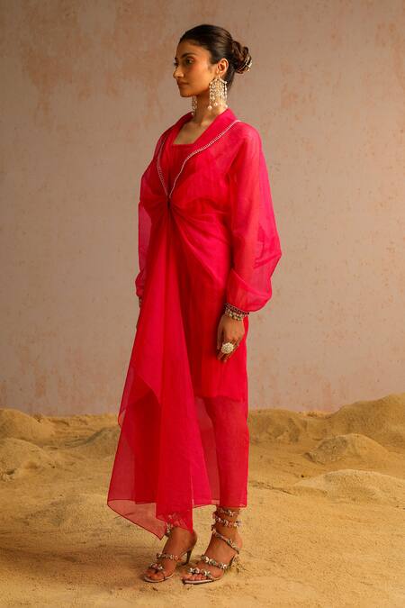 Buy Aditi Gupta Pink Crepe Embroidered Thread Cape Shawl Lapel With Dress Online at Aza Fashions Buy_Aditi Gupta_Pink Crepe Embroidered Thread Cape Shawl Lapel With Dress _Online_at_Aza_Fashions