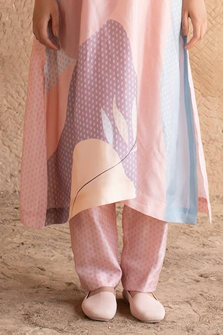 Clos_Multi Color Silk Collared Printed Straight Kurta With Pant _Online_at_Aza_Fashions