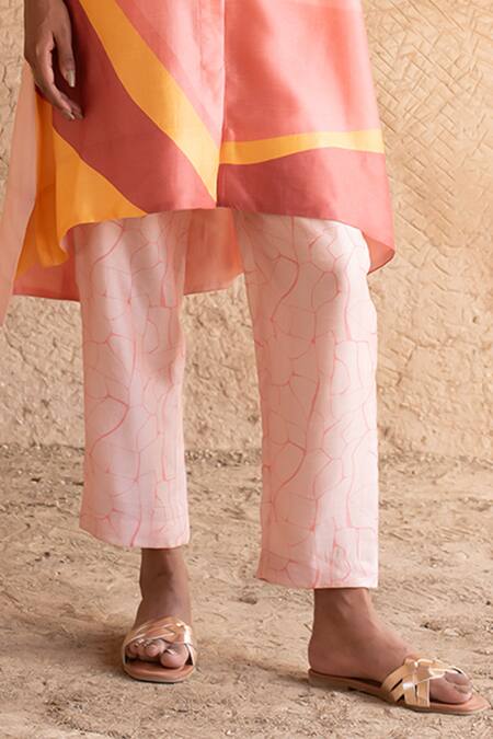 Clos_Peach Silk Collared Abstract Print Tunic Kurta With Pant _Online_at_Aza_Fashions