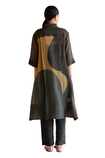 Shop_Clos_Grey Collared Abstract Print Tunic With Pant _Online_at_Aza_Fashions