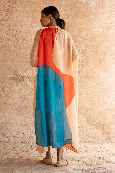 Shop_Clos_Orange Cotton Bandeau Neck Abstract Print Tunic Dress _at_Aza_Fashions