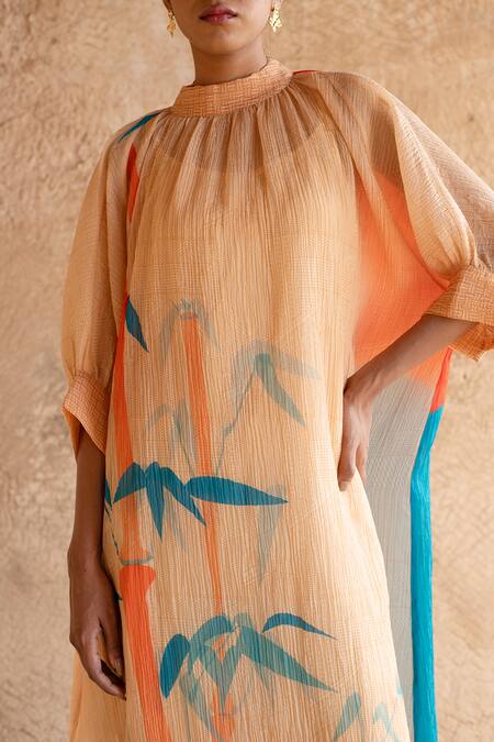 Buy_Clos_Orange Cotton Bandeau Neck Abstract Print Tunic Dress _Online_at_Aza_Fashions