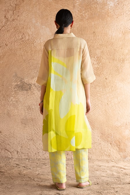 Shop_Clos_Green Silk Collared Asymmetric Tunic And Pant Set _at_Aza_Fashions