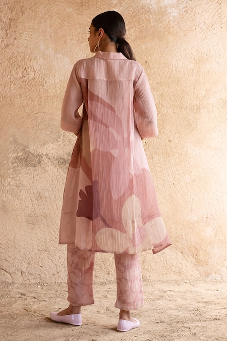 Shop Clos Purple Silk Collared Abstract Print Asymmetric Tunic And Pant Set at Aza Fashions Shop_Clos_Purple Silk Collared Abstract Print Asymmetric Tunic And Pant Set _at_Aza_Fashions