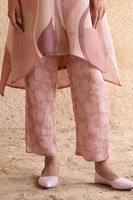 Clos Purple Silk Collared Abstract Print Asymmetric Tunic And Pant Set Online at Aza Fashions Clos_Purple Silk Collared Abstract Print Asymmetric Tunic And Pant Set _Online_at_Aza_Fashions