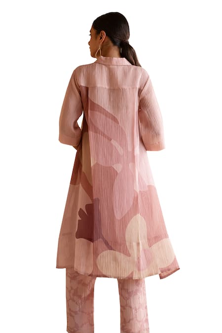 Clos Purple Silk Collared Abstract Print Asymmetric Tunic And Pant Set at Aza Fashions Clos_Purple Silk Collared Abstract Print Asymmetric Tunic And Pant Set _at_Aza_Fashions