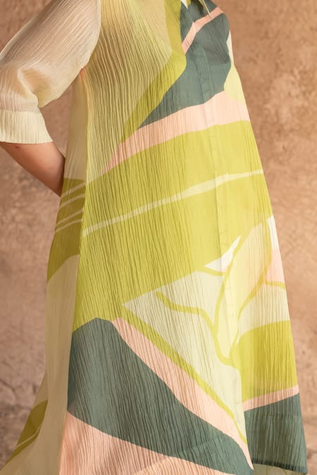 Buy Clos Green Collared Abstract Print Tunic And Pant Set Buy_Clos_Green Collared Abstract Print Tunic And Pant Set