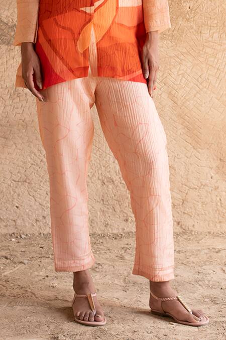 Clos Peach Cotton Collared Printed Shirt Tunic And Pant Set Online at Aza Fashions Clos_Peach Cotton Collared Printed Shirt Tunic And Pant Set _Online_at_Aza_Fashions