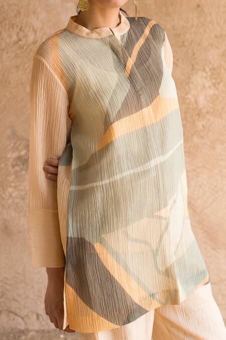 Buy_Clos_Peach Collared Short Tunic Kurta And Pant Set 