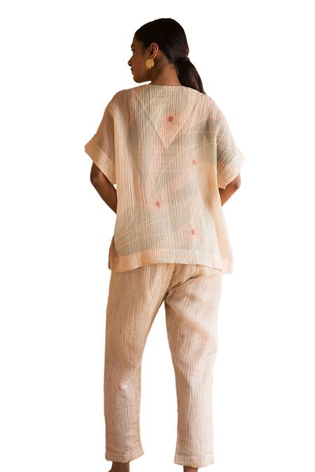 Shop_Clos_Cream V-neck Overlap Shirt Jacket With Pant _Online_at_Aza_Fashions