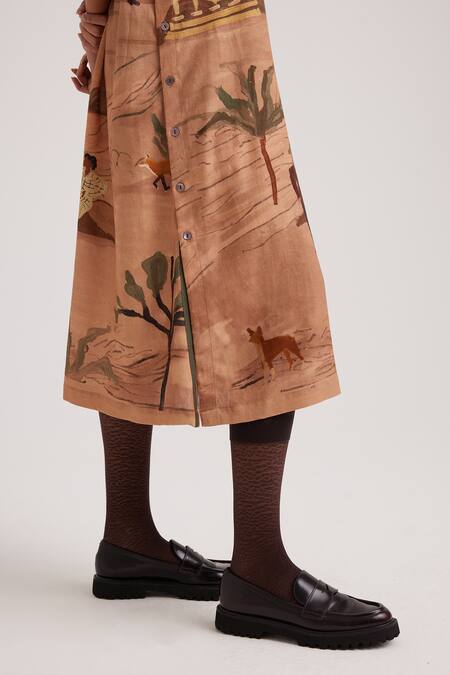 Cord_Brown Rayon V-neck Zen Derby Print Dress_at_Aza_Fashions