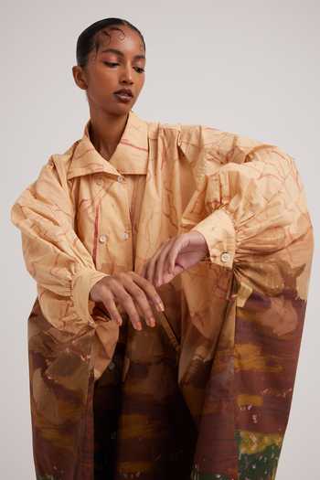 Shop_Cord_Brown Cotton Satin Collared Plateau Print Echo Shirt Dress_Online_at_Aza_Fashions