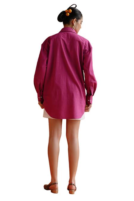 Label Rama_Magenta Handloom Cotton Plain Collar Primrose Boxy Shirt Tunic_Online_at_Aza_Fashions