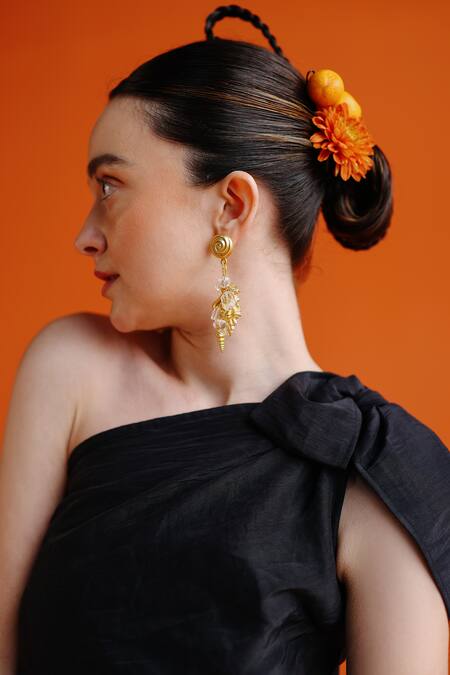 Label Rama_Black Silk Plain Asymmetric Hitachi Seaside One Shoulder Dress _at_Aza_Fashions