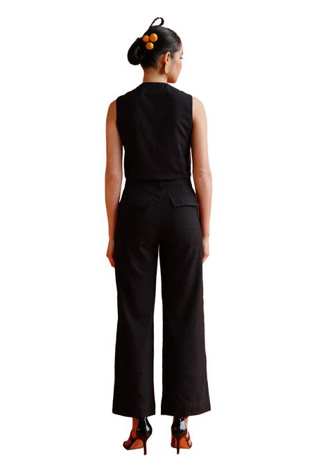 Label Rama_Black Handloom Cotton Solid Starling Trouser_Online_at_Aza_Fashions