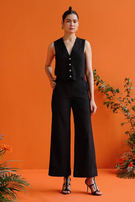 Shop_Label Rama_Black Handloom Cotton Solid Starling Trouser_Online_at_Aza_Fashions