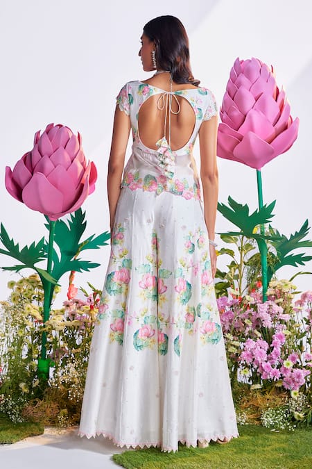 Nea By Nikita Tiwari Lotus Embroidered Peplum Top Sharara Set 