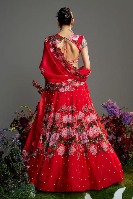 Nea By Nikita Tiwari Floral Embroidered Red Lehenga Set 