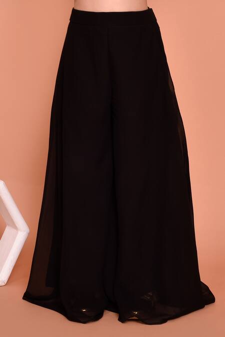 Petite Pomme_Black Georgette Sequins Embroidered Kurta Palazzo Set_Online_at_Aza_Fashions