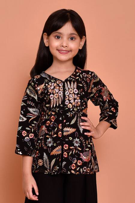 Shop_Petite Pomme_Black Georgette Sequins Embroidered Kurta Palazzo Set_Online_at_Aza_Fashions