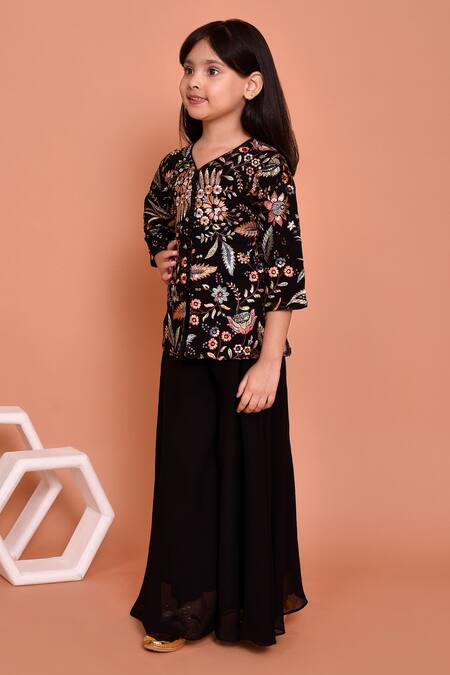 Petite Pomme_Black Georgette Sequins Embroidered Kurta Palazzo Set_at_Aza_Fashions