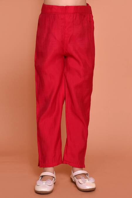 Petite Pomme_Red Polyester Beads, Stones Embroidered Shirt Kurta With Pant_Online_at_Aza_Fashions