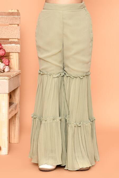 Buy_Samyukta Singhania_Green Polyester Embroidery, Sequins Floral Peplum Kurta And Sharara Set