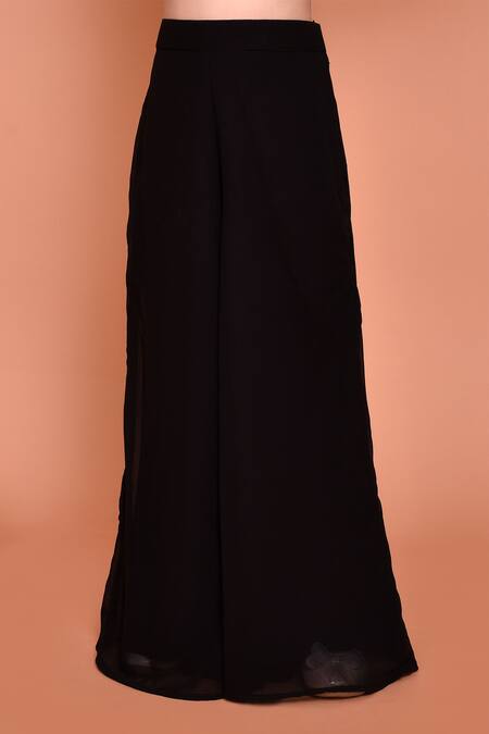 Buy_Petite Pomme_Black Georgette Sequins, Embroidery Floral Print Jacket With Palazzo Set_Online_at_Aza_Fashions