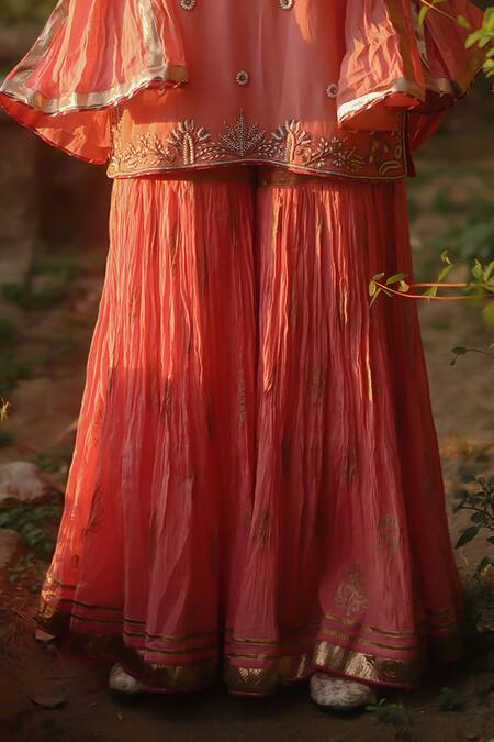 Nazar By Indu Peach Cotton Pearls, Beads Round Neck Embroidered Kurta Palazzo Set Online at Aza Fashions Nazar By Indu_Peach Cotton Pearls, Beads Round Neck Embroidered Kurta Palazzo Set _Online_at_Aza_Fashions