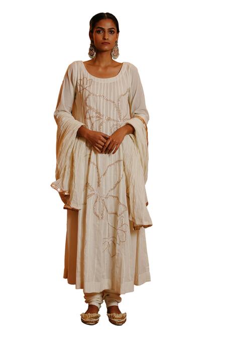 Buy Nazar By Indu White Cotton Pearls, Beads Round Floral Bloom Embroidered Anarkali Churidar Set Online at Aza Fashions Buy_Nazar By Indu_White Cotton Pearls, Beads Round Floral Bloom Embroidered Anarkali Churidar Set _Online_at_Aza_Fashions