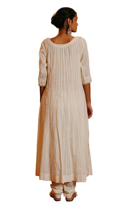 Buy Nazar By Indu White Cotton Pearls, Beads Round Floral Bloom Embroidered Anarkali Churidar Set Buy_Nazar By Indu_White Cotton Pearls, Beads Round Floral Bloom Embroidered Anarkali Churidar Set