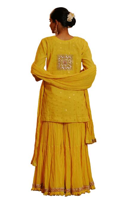 Shop Nazar By Indu Yellow Cotton Gota Patti, Sequins Round Floral Embroidered Kurta Gharara Set Shop_Nazar By Indu_Yellow Cotton Gota Patti, Sequins Round Floral Embroidered Kurta Gharara Set