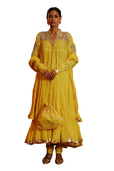 Buy Nazar By Indu Yellow Cotton Beads, Embroidery, Gota Patti Paisley Yoke Anarkali Churidar Set Online at Aza Fashions Buy_Nazar By Indu_Yellow Cotton Beads, Embroidery, Gota Patti Paisley Yoke Anarkali Churidar Set _Online_at_Aza_Fashions