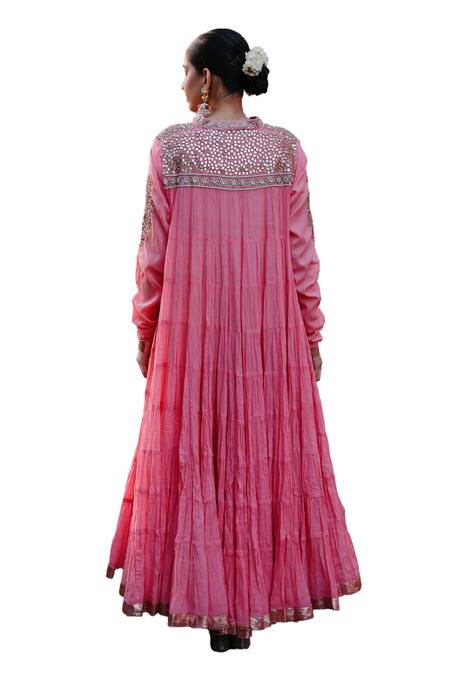 Buy_Nazar By Indu_Pink Cotton Beads, Embroidery, Gota Patti, Sequins Yoke Anarkali And Churidar Set 