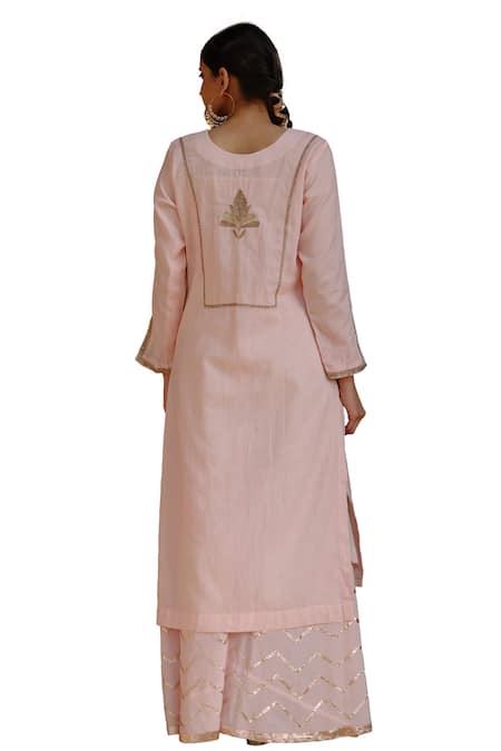 Buy Nazar By Indu Pink Cotton Zari, Sequins Keyhole Neck Flower Embroidered Kurta Gharara Set Buy_Nazar By Indu_Pink Cotton Zari, Sequins Keyhole Neck Flower Embroidered Kurta Gharara Set