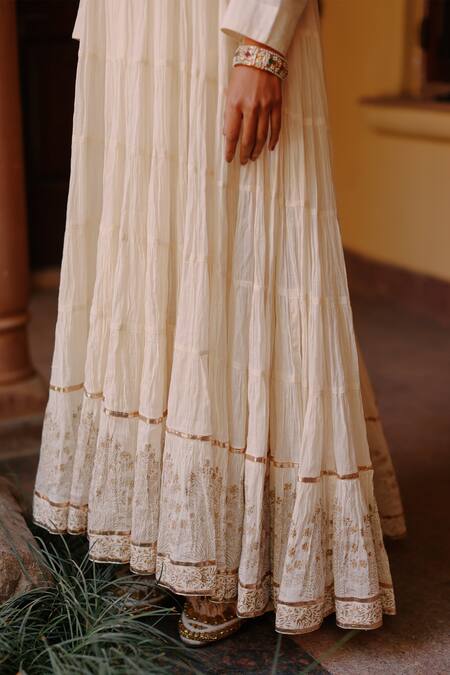 Buy Nazar By Indu White Cotton Embroidery Round Neck Gota Yoke Anarkali With Dupatta Online at Aza Fashions Buy_Nazar By Indu_White Cotton Embroidery Round Neck Gota Yoke Anarkali With Dupatta _Online_at_Aza_Fashions