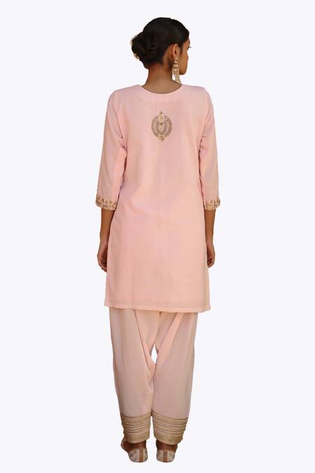 Shop_Nazar By Indu_Pink Cotton Sequins, Diamonds, Zari, Gota Patti, Embroidery Straight Kurta Set 