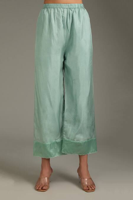 Buy_Label Deepshika Agarwal_Blue Organza, Cotton Embroidery Bandeau Neck Floral Hand Kurta Set _Online_at_Aza_Fashions