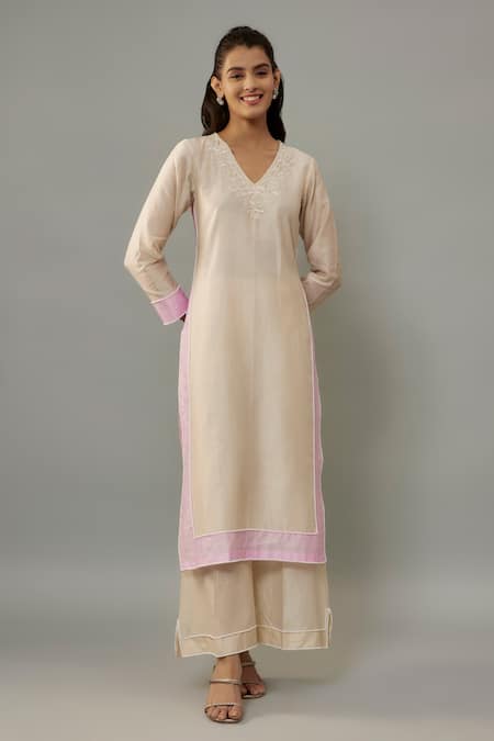 Buy The Aarya Ivory Organza, Chanderi, Handloom Cotton Pearls Embroidered Kurta Palazzo Set Online at Aza Fashions Buy_The Aarya_Ivory Organza, Chanderi, Handloom Cotton Pearls Embroidered Kurta Palazzo Set _Online_at_Aza_Fashions