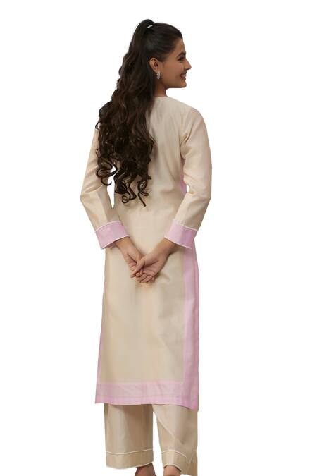 Shop The Aarya Ivory Organza, Chanderi, Handloom Cotton Pearls Embroidered Kurta Palazzo Set Online at Aza Fashions Shop_The Aarya_Ivory Organza, Chanderi, Handloom Cotton Pearls Embroidered Kurta Palazzo Set _Online_at_Aza_Fashions
