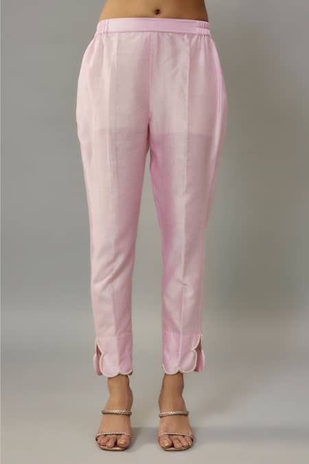 Shop_The Aarya_Pink Organza, Handloom Cotton, Chanderi Pearls Embroidered Kurta Palazzo Set _Online_at_Aza_Fashions