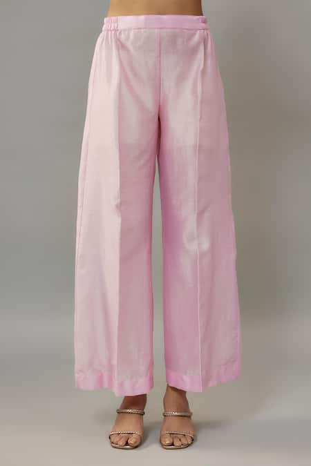 Shop The Aarya Pink Handloom Cotton, Chanderi Pearls Hand Embroidered Kurta And Palazzo Set Online at Aza Fashions Shop_The Aarya_Pink Handloom Cotton, Chanderi Pearls Hand Embroidered Kurta And Palazzo Set _Online_at_Aza_Fashions