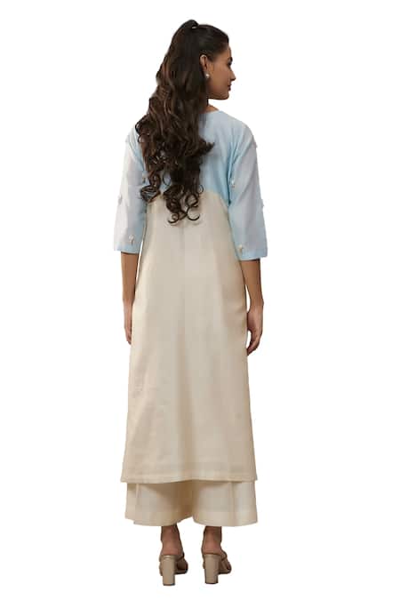Shop_The Aarya_Ivory Handloom Cotton, Chanderi Pearls Boat Neck Embroidered Kurta And Palazzo Set _Online_at_Aza_Fashions