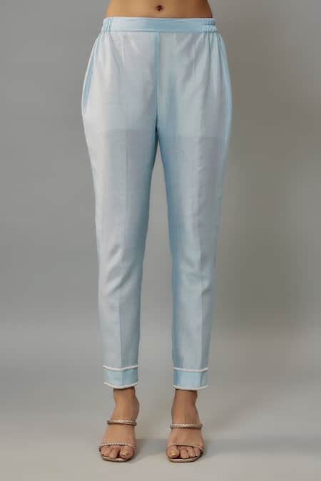 The Aarya Blue Organza, Handloom Cotton, Chanderi Pearls Hand Embroidered Kurta Pant Set at Aza Fashions The Aarya_Blue Organza, Handloom Cotton, Chanderi Pearls Hand Embroidered Kurta Pant Set _at_Aza_Fashions