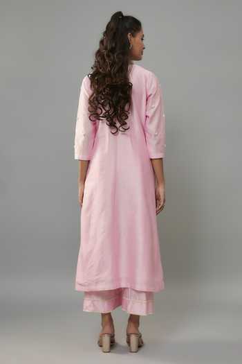 The Aarya Pink Organza, Handloom Cotton, Chanderi Pearls Embroidered Kurta Palazzo Set Online at Aza Fashions The Aarya_Pink Organza, Handloom Cotton, Chanderi Pearls Embroidered Kurta Palazzo Set _Online_at_Aza_Fashions
