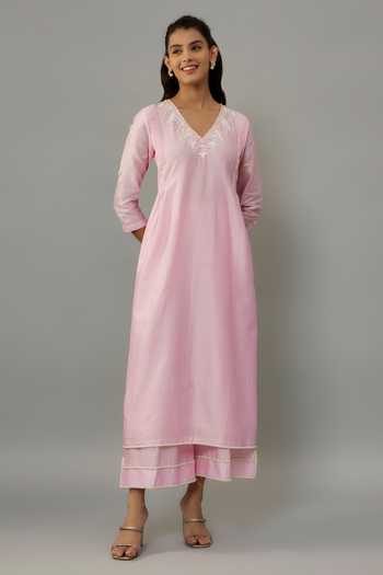 Buy The Aarya Pink Organza, Handloom Cotton, Chanderi Pearls Embroidered Kurta Palazzo Set Online at Aza Fashions Buy_The Aarya_Pink Organza, Handloom Cotton, Chanderi Pearls Embroidered Kurta Palazzo Set _Online_at_Aza_Fashions