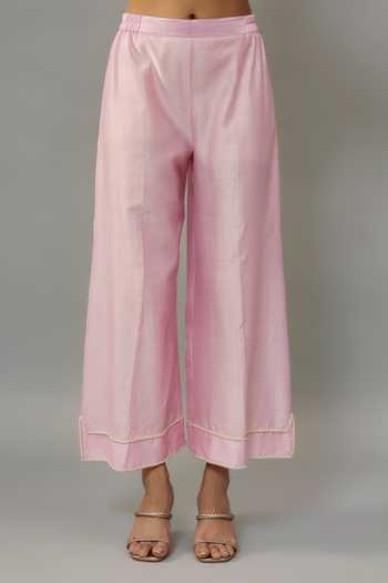 Buy The Aarya Pink Organza, Handloom Cotton, Chanderi Pearls Embroidered Kurta Palazzo Set Buy_The Aarya_Pink Organza, Handloom Cotton, Chanderi Pearls Embroidered Kurta Palazzo Set