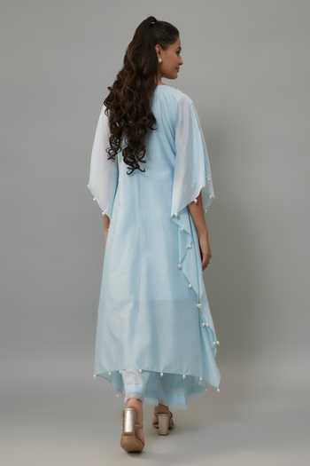 The Aarya_Blue Handloom Cotton, Chanderi Pearls Hand Embroidered Kaftan And Palazzo Set _Online_at_Aza_Fashions
