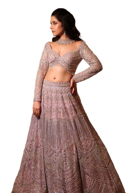 Isa By Dolly Wahal Purple Net Sequins, Pearls, Crystals, Cut Work Luna Embroidered Lehenga Set Online at Aza Fashions Isa By Dolly Wahal_Purple Net Sequins, Pearls, Crystals, Cut Work Luna Embroidered Lehenga Set _Online_at_Aza_Fashions