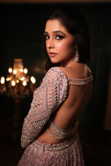 Shop Isa By Dolly Wahal Purple Net Sequins, Pearls, Crystals, Cut Work Luna Embroidered Lehenga Set Online at Aza Fashions Shop_Isa By Dolly Wahal_Purple Net Sequins, Pearls, Crystals, Cut Work Luna Embroidered Lehenga Set _Online_at_Aza_Fashions